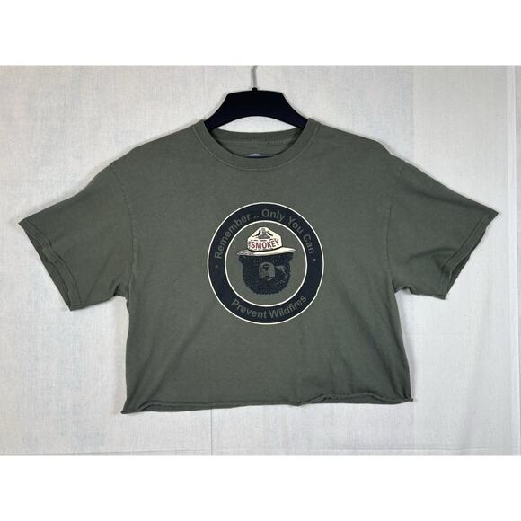 Official Smokey The Bear Prevent Forest Wildfire Classic Logo Cropped T-Shirt LG - Picture 1 of 16